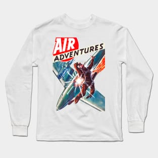Air Adventures Comic Plane Skydiver Sky Explosion Retro Vintage Long Sleeve T-Shirt